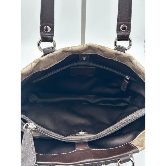 COACH Signature Stripe Pleated Tote Women’s Bag Khaki Brown F15510 - Picture 6 of 13